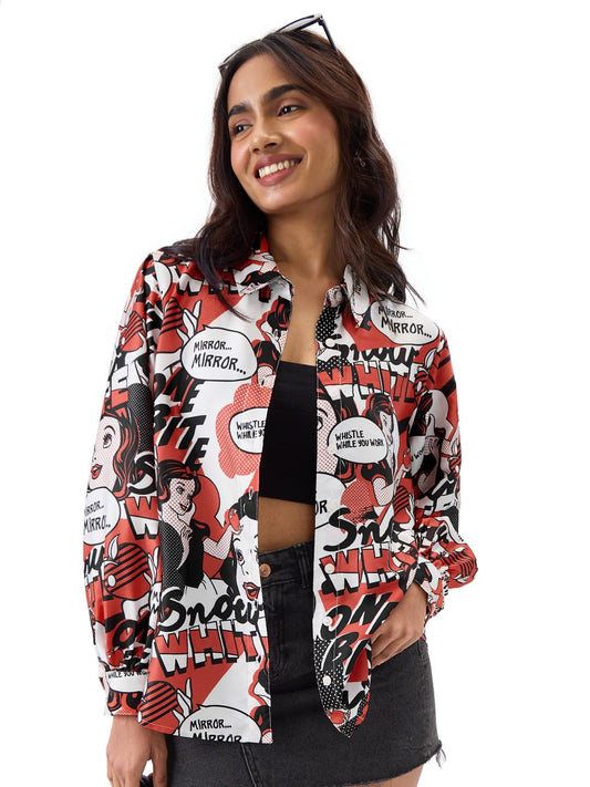 The Souled Store Official Snow White Women and Girls Ballon Sleeve Collared Neck Button Front Multicolor All Over Print Regular