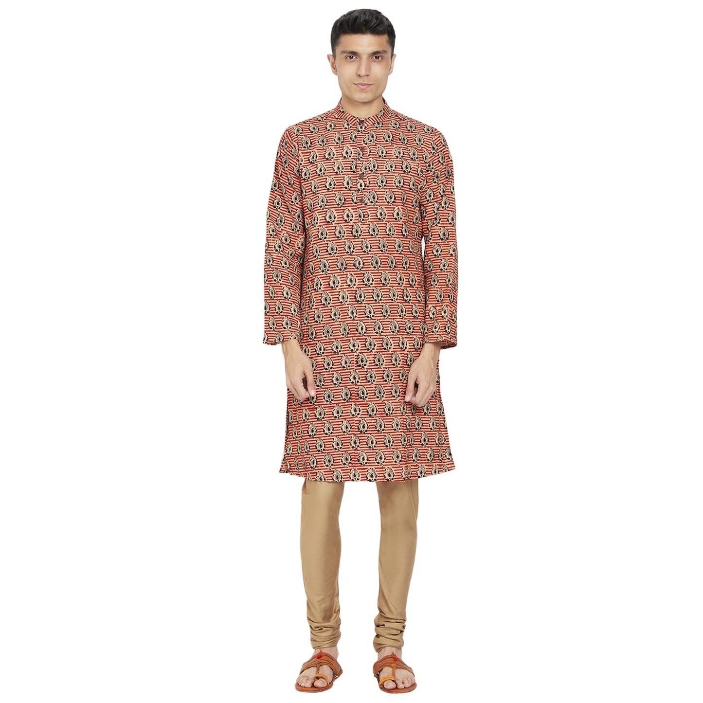 Fabindia Men Dobby Slim Fit Long Kurta Cotton_M Beige