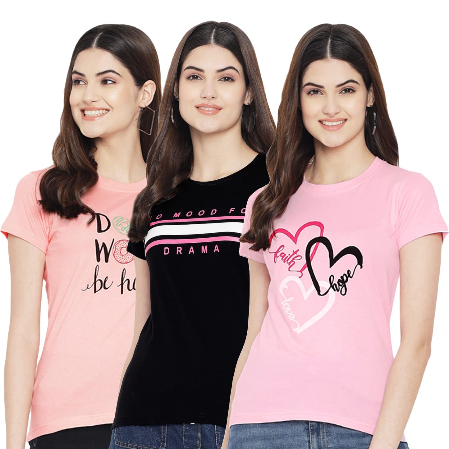 Preneum Womens Cotton Regular Fit Latest Graphic Stylish Printed Short Sleeves Casual T-Shirt || Trendy & Styles (Pack 3), Baby