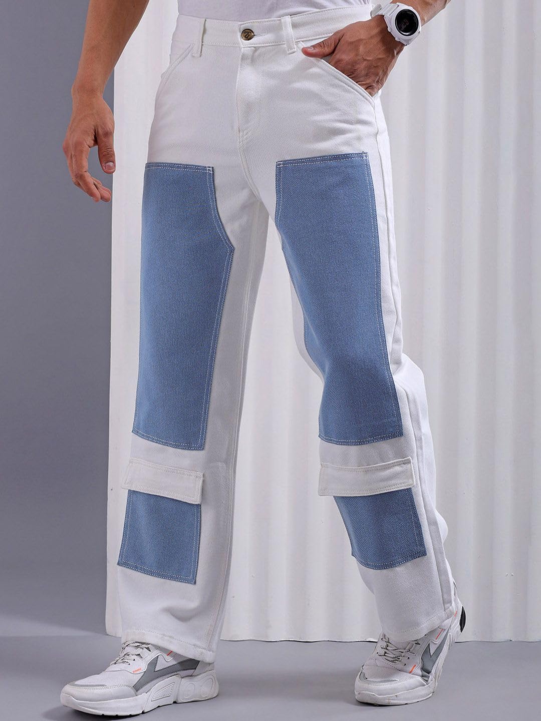 The Indian Garage Co Men Baggy Solid Mid-Rise Carpenter Utility Denim