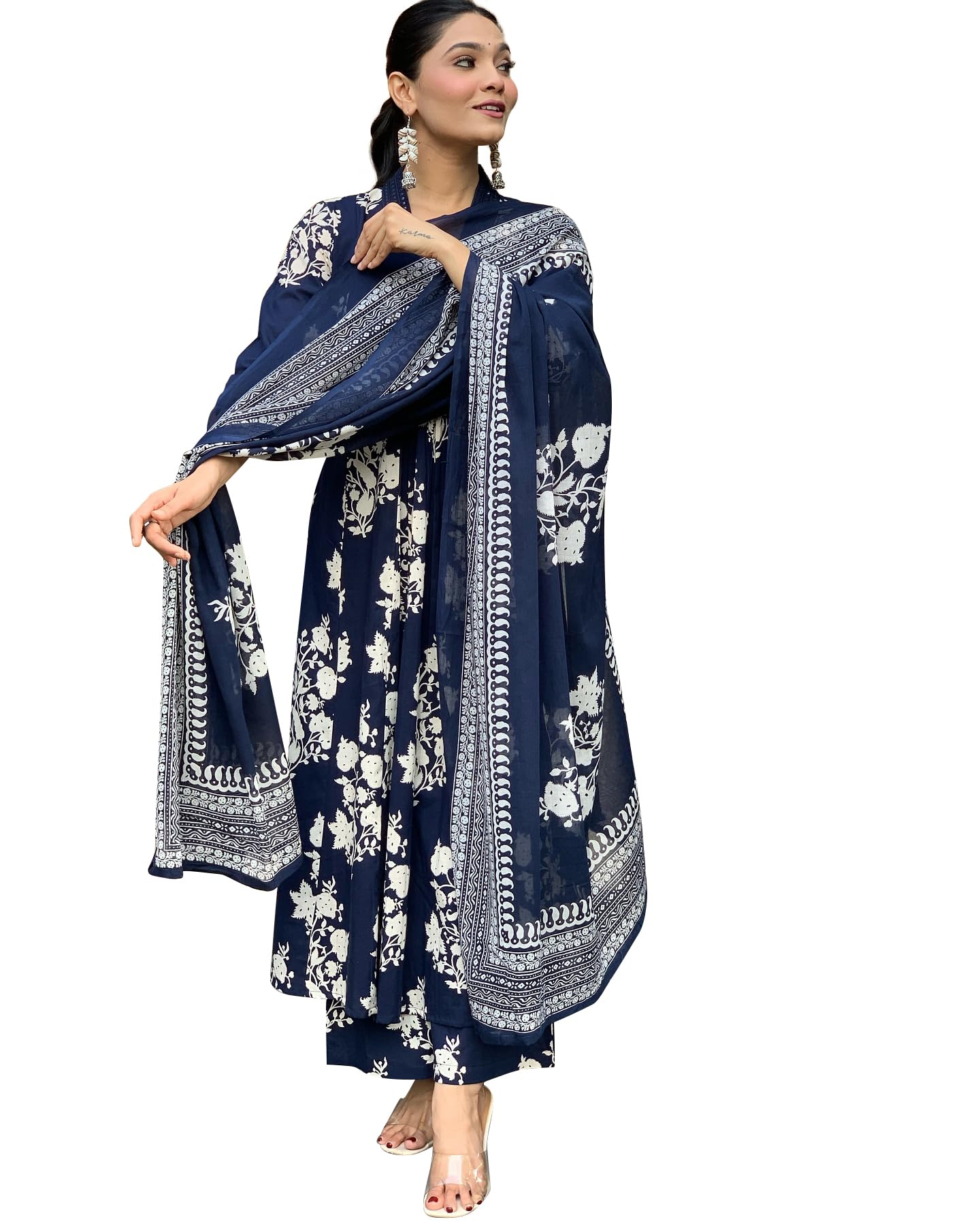 Toochki Kurta Set With Dupatta For Women | Kurti Set For Woman | Navy Blue Dresses For Women Ethnic Wear | Cotton Salwar Suit Se
