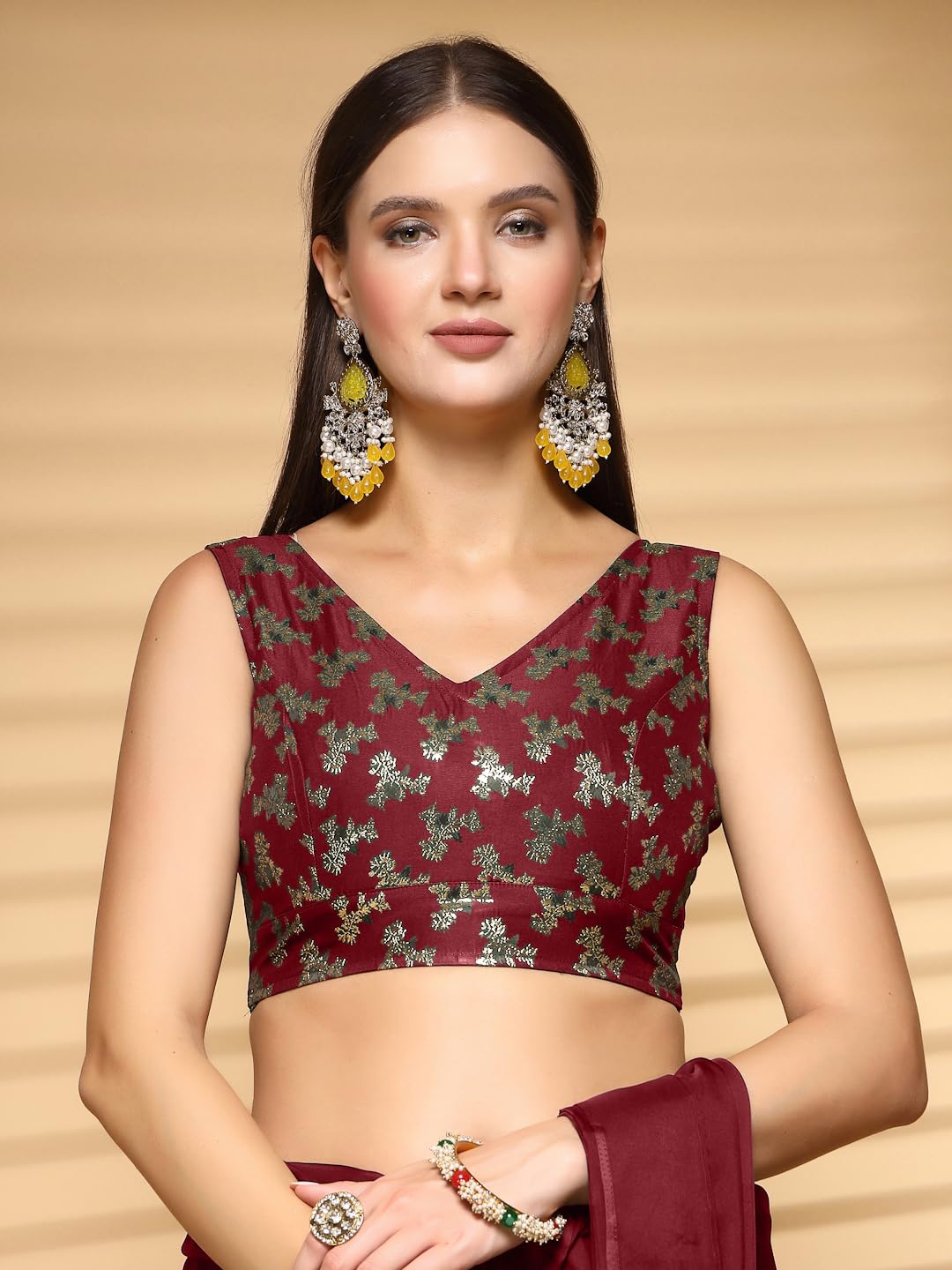 OOMPH! Readymade Blouse for Women, Brocade, Sleeveless, V-Neck, rbbl655