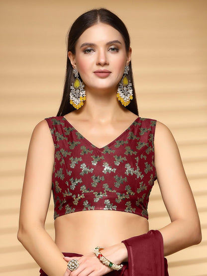 OOMPH! Readymade Blouse for Women, Brocade, Sleeveless, V-Neck, rbbl655