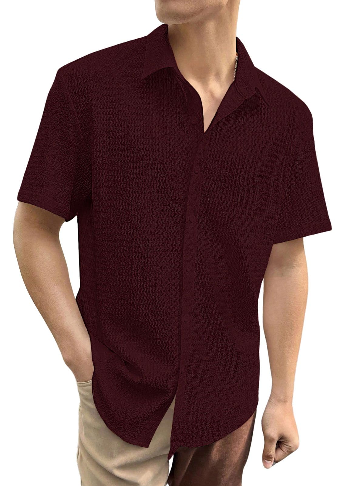 Greciilooks For Casual Stylish Polycotton Regular Formal Shirt Maroon