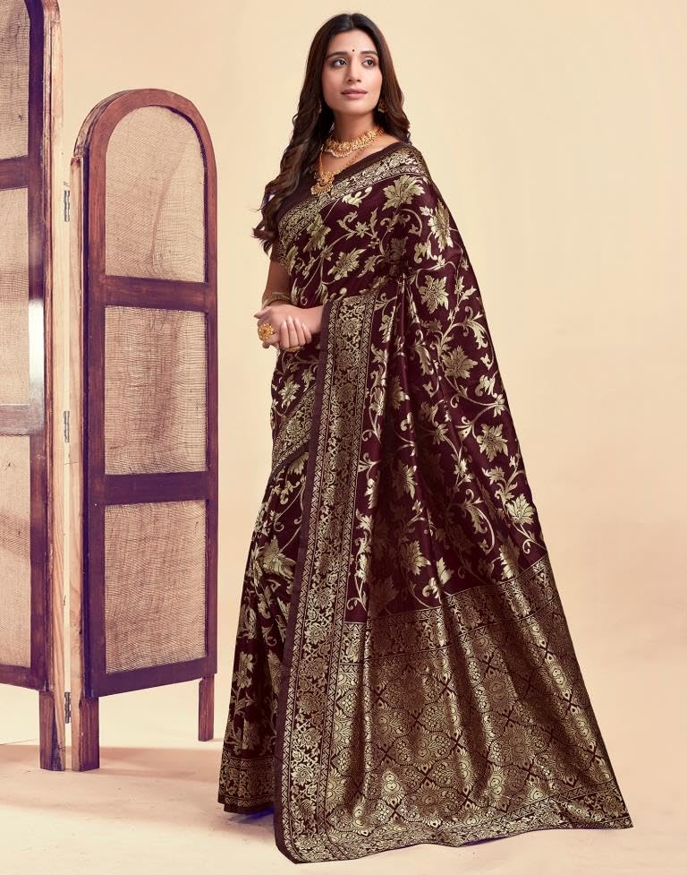 Sugathari Women's Kanjivaram Silk Saree, Maroon, One Size, with Blouse Piece, Model SAM PARI S-7, Pure Banarasi Silk
