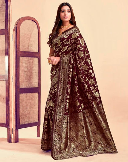 Sugathari Women's Kanjivaram Silk Saree, Maroon, One Size, with Blouse Piece, Model SAM PARI S-7, Pure Banarasi Silk