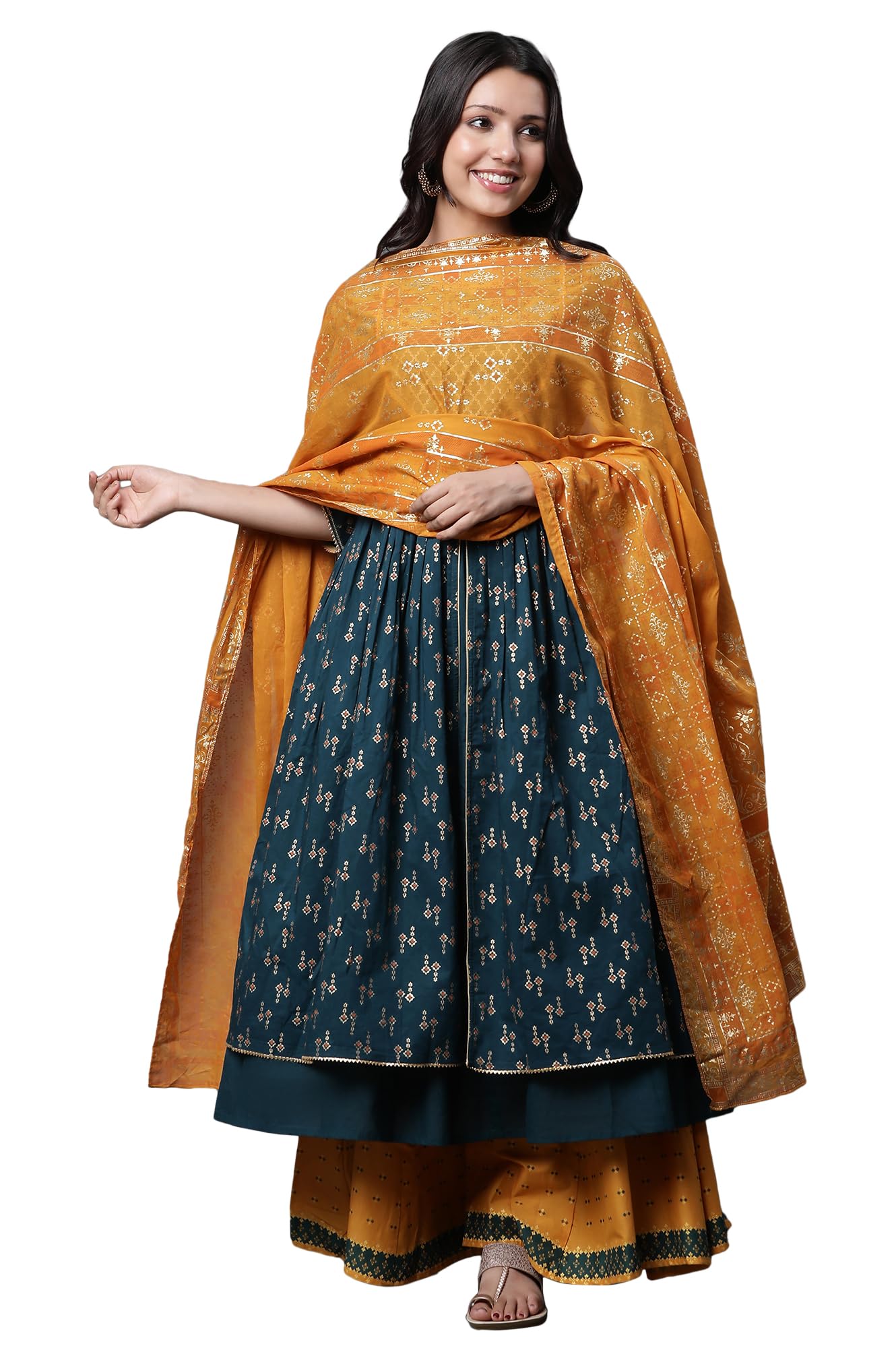 Aurelia Women Yellow Printed Voile Dupatta