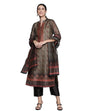 Varanga Women Brown Printed Straight Kurta With Solid Bottom And Printed Dupatta  Floral Mandarin Collar, Three Quarter Sleeves,