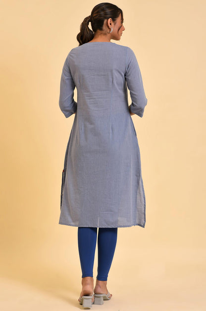 W For Woman WomenS Cotton Floral Regular Kurta (23Few19282-120856_Denim Blue