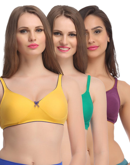 Clovia WomenS Pack Of 3 Non Padded Full Coverage Bra (Combbr577_Multi-Coloured_40C)