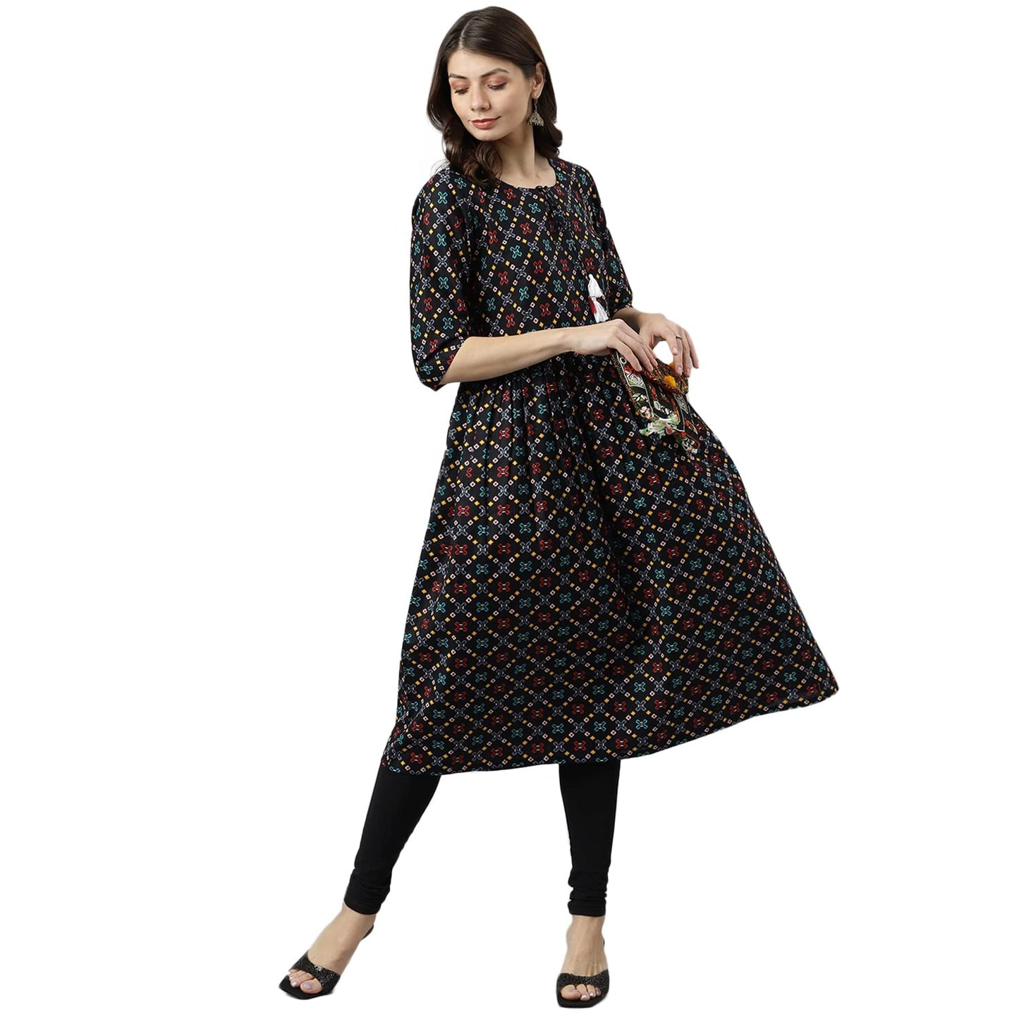 GoSriKi Women Polycotton A-Line Printed Kurta (Badshah Black_2XL-GO_Black_XX-Large)