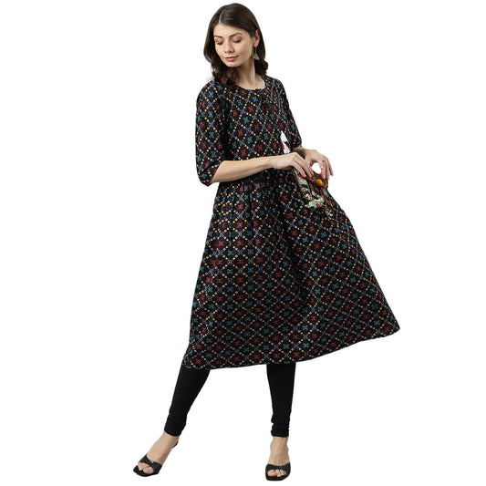 GoSriKi Women Polycotton A-Line Printed Kurta (Badshah Black_2XL-GO_Black_XX-Large)