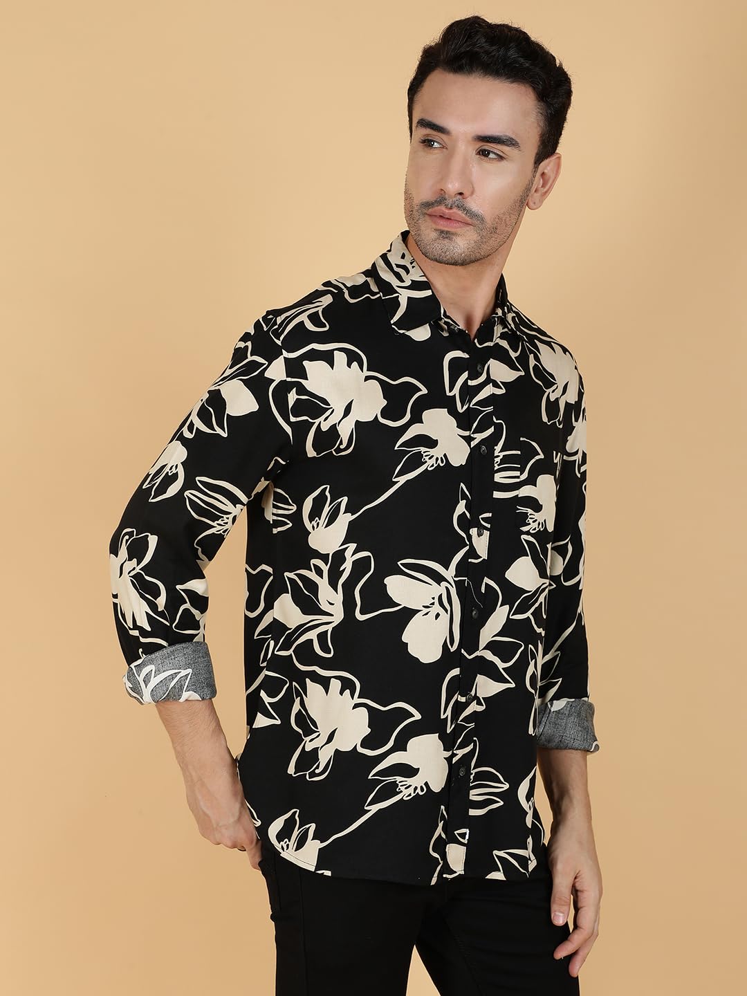 Kotty Mens Printed Rayon Full Sleeves Shirts(Multicolor,L)