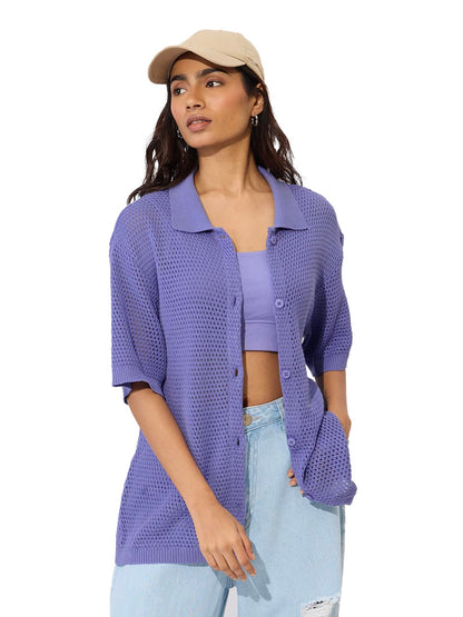 The Souled Store Lavender Women and Girls Long Sleeve Collared Neck Button Down Boyfriend Shirts Womens Boyfriend Shirts Casual