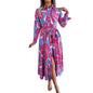 Gufrina WomenS Crepe Midi Dress With Full Sleeves Floral Printed Collar Neck Maxi Length Regular Fit And A Line Style Pink