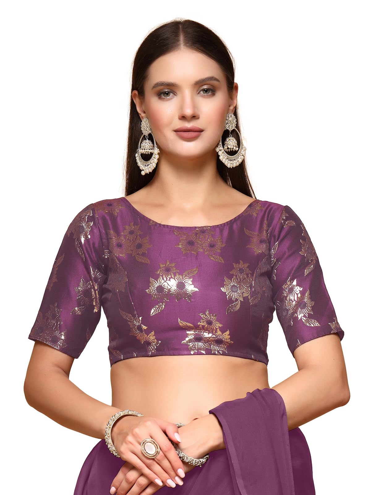 Oomph! WomenS Indian Ethnic Wear Designer Floral Pattern Zari Work Boat Neck Half Sleeve Light Purple Color Brocade Readymade B