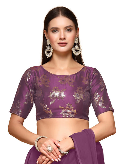 Oomph! WomenS Indian Ethnic Wear Designer Floral Pattern Zari Work Boat Neck Half Sleeve Light Purple Color Brocade Readymade B