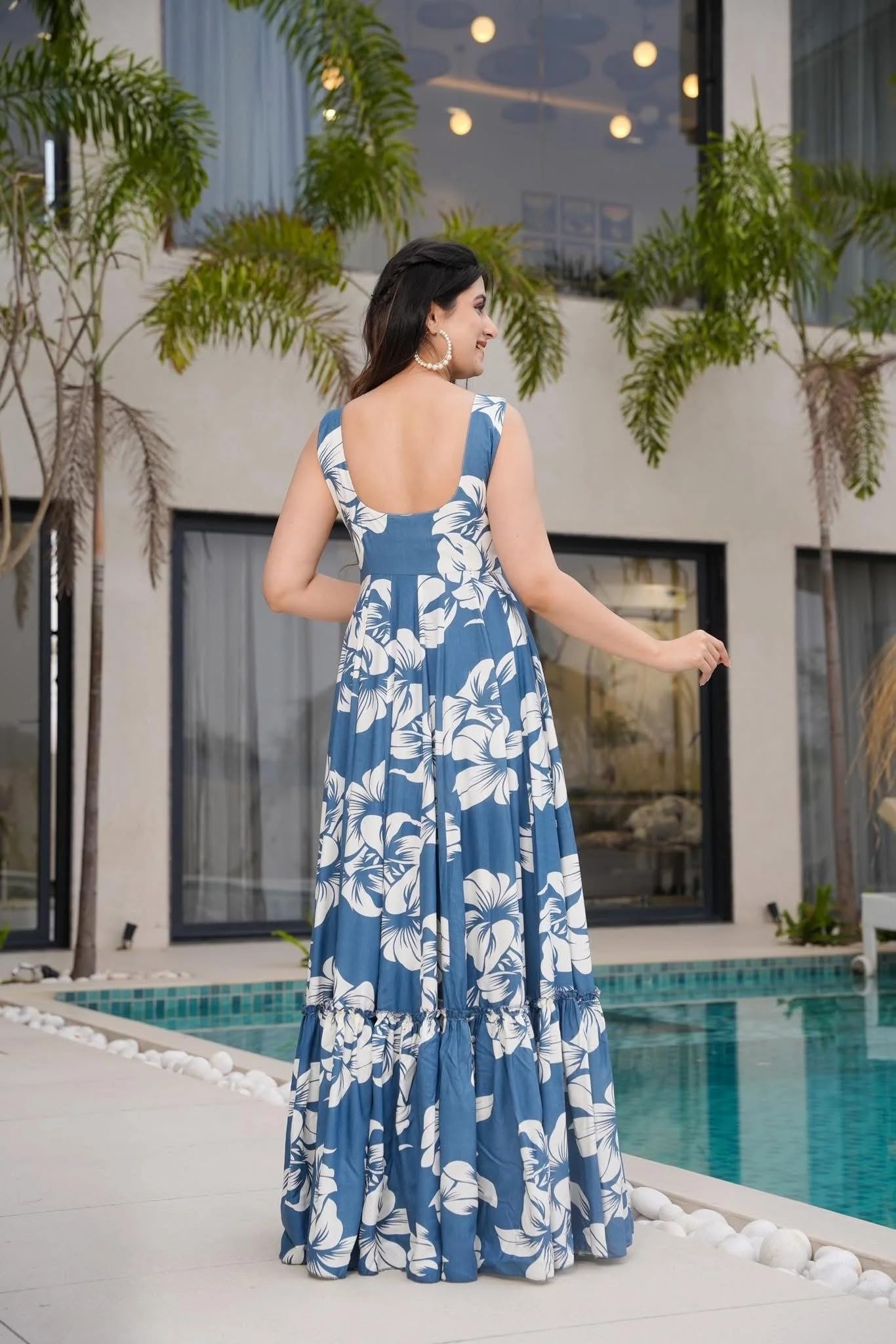 Wedani Rayon Dress for Women Blue