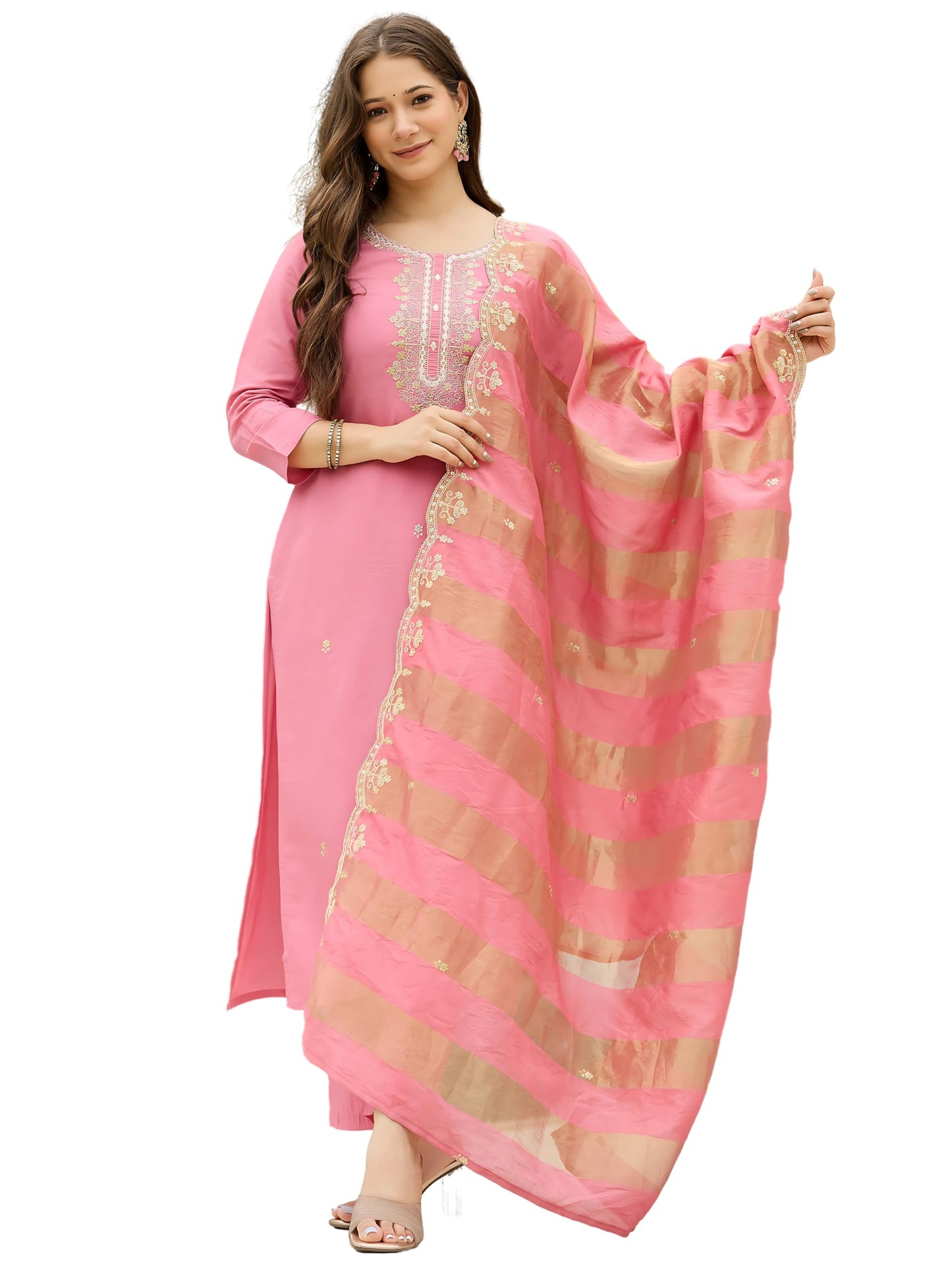 Naixa WomenS Cotton Blend Embroidered Straight Kurta Pant Dupatta Set  Ethnic Wear, 3-Piece Set For Wedding And Festival (Nx2-7