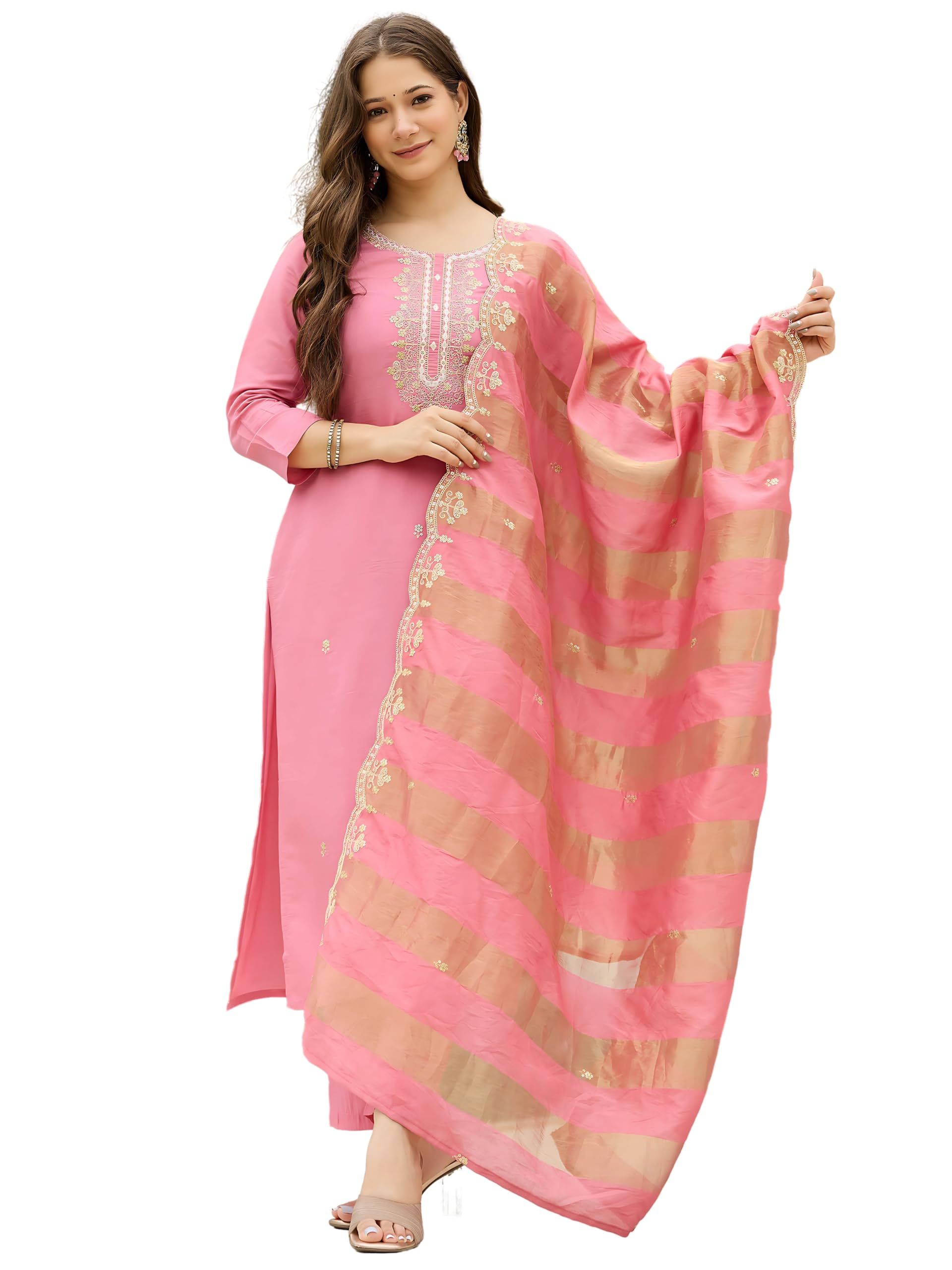 Naixa WomenS Cotton Blend Embroidered Straight Kurta Pant Dupatta Set  Ethnic Wear, 3-Piece Set For Wedding And Festival (Nx2-7