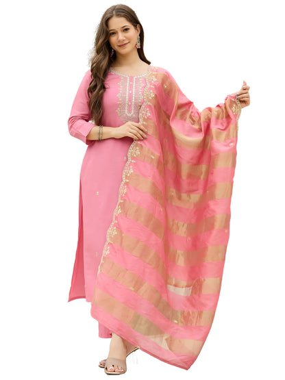 Naixa WomenS Cotton Blend Embroidered Straight Kurta Pant Dupatta Set  Ethnic Wear, 3-Piece Set For Wedding And Festival (Nx2-7