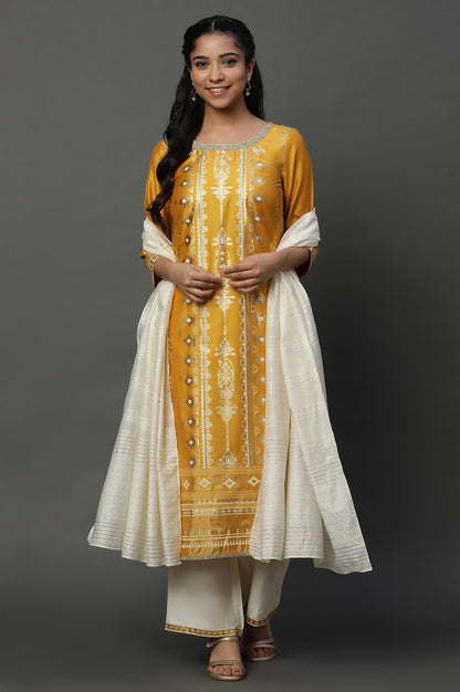 Aurelia Yellow Abstract Printed Geometric Printed Blend Kurta Dupatta Bottomwear