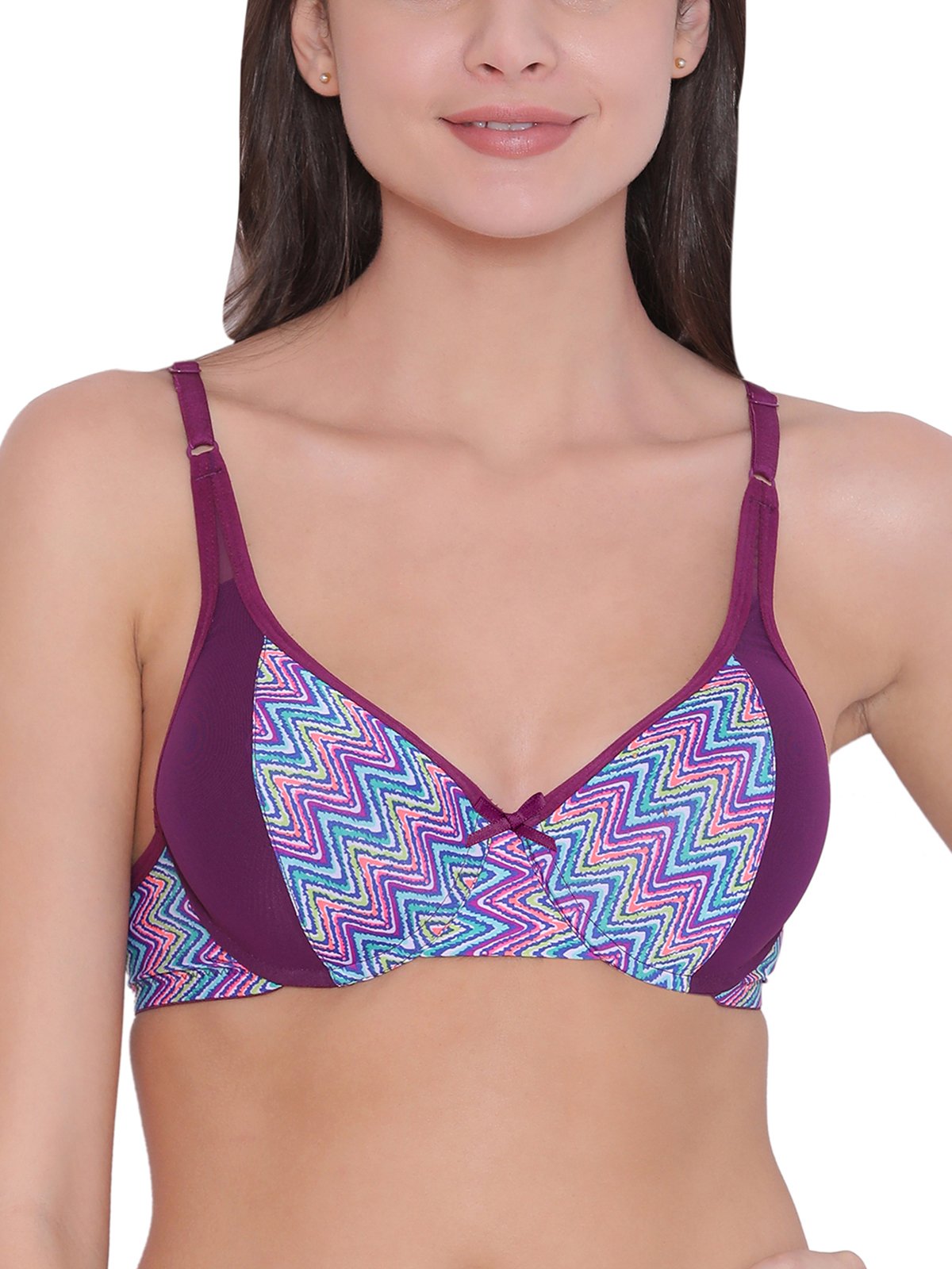 Clovia Womens Padded Underwired Printed Push-Up Bra (BR1406P15_Purple_38B)