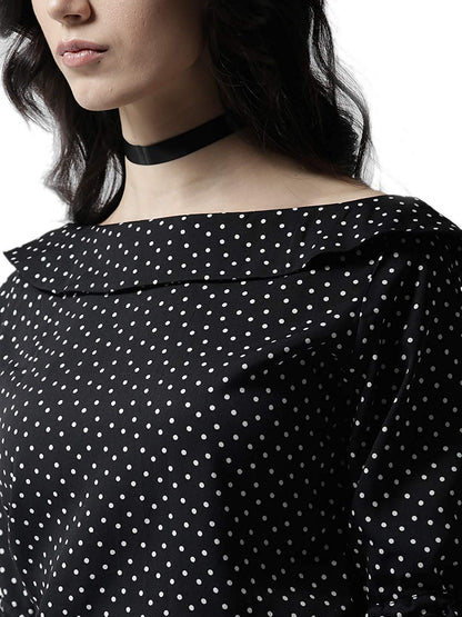 Style Quotient Women Black and White Polka Printed polycrepe Smart Casual top