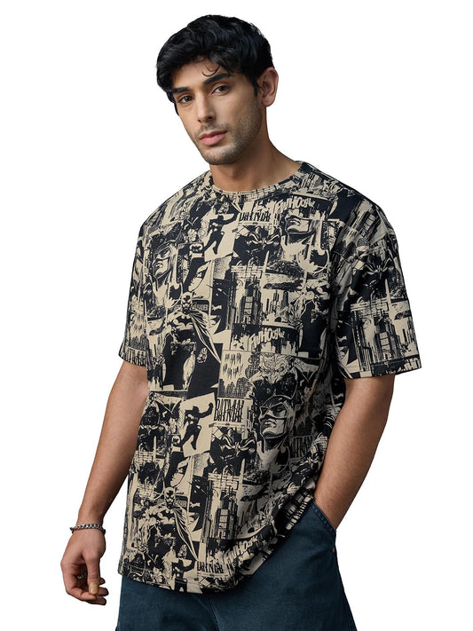 The Souled Store Batman: Gotham City Men and Boys Half Sleeves Round Neck Graphic Printed Cotton Lightweight All-Season Oversize