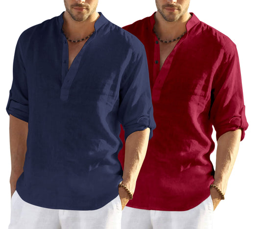 Bellstone MenS Cotton Blend Solid Regular Dress Shirt (Kurta800_Combo_Navy Blue_Maroon_Xl