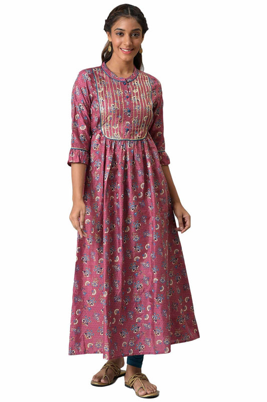 Aurelia Pink Foil Pattern Kurta with Sequins