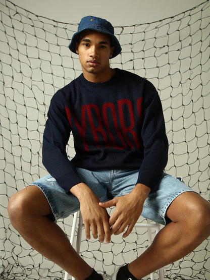 Hubberholme Men Knitted Acrylic Oversized Fit Round Neck Long Sleeve Sweaters