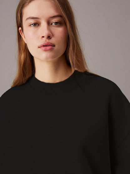 Kotty WomenS Fleece Sweatshirt Solid Pattern With Classic Round Neck(Black,S)