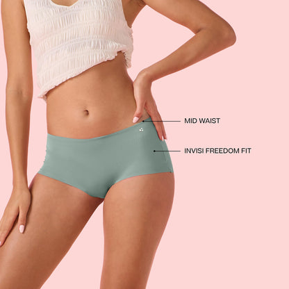 Enamor Innovations Invisi, All Day Comfort, Mid Waist Boyshorts Panty for Women - No Visible Panty Lines, Breathable, Sweat Wick