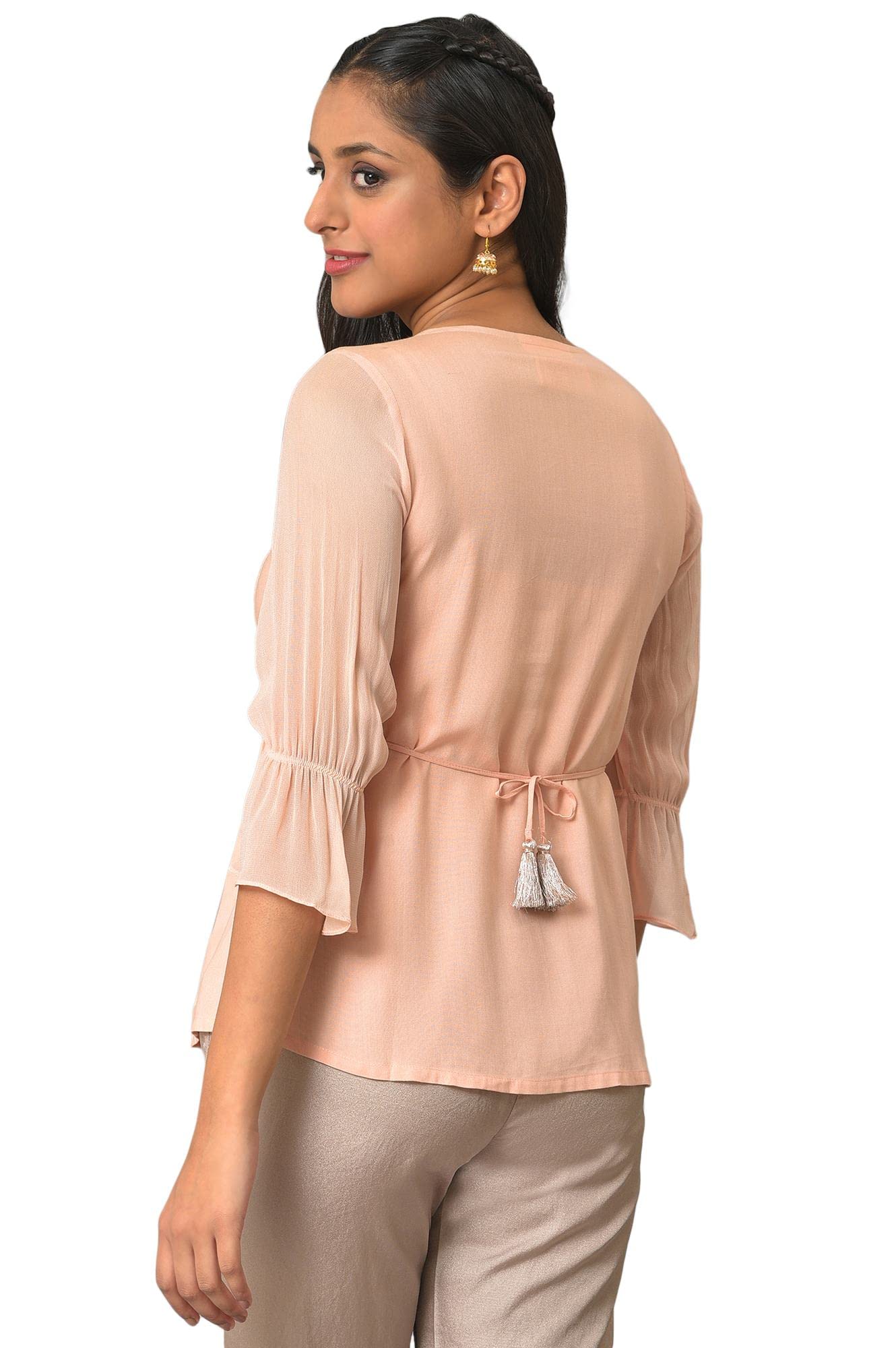Aurelia WomenS Rayon Solid Regular Peach A-Line Sequined Kurti (23Fea30340-605308