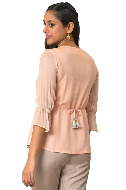Aurelia WomenS Rayon Solid Regular Peach A-Line Sequined Kurti (23Fea30340-605308