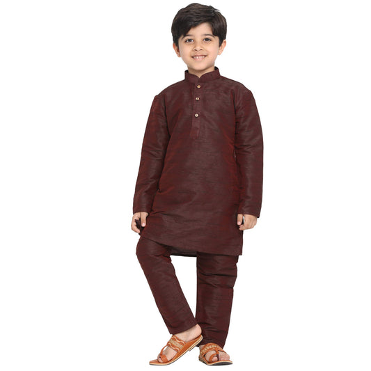 Jbn Creation Boys Wine Cotton Silk Blend Kurta And Pyjama Set