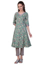 Aurelia Women's Green Floral Printed Pure Cotton A-line Kurta (Size: M)-A16039-508743