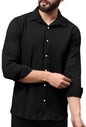 Finivo Fashion MenS Casual Button Down Shirts Long Sleeve Linen Shirt Fashion Textured Beach Summer Shirts Black