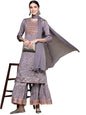 ishin Women's Mauve Embellished A-Line Kurta set With Sharara And Dupatta