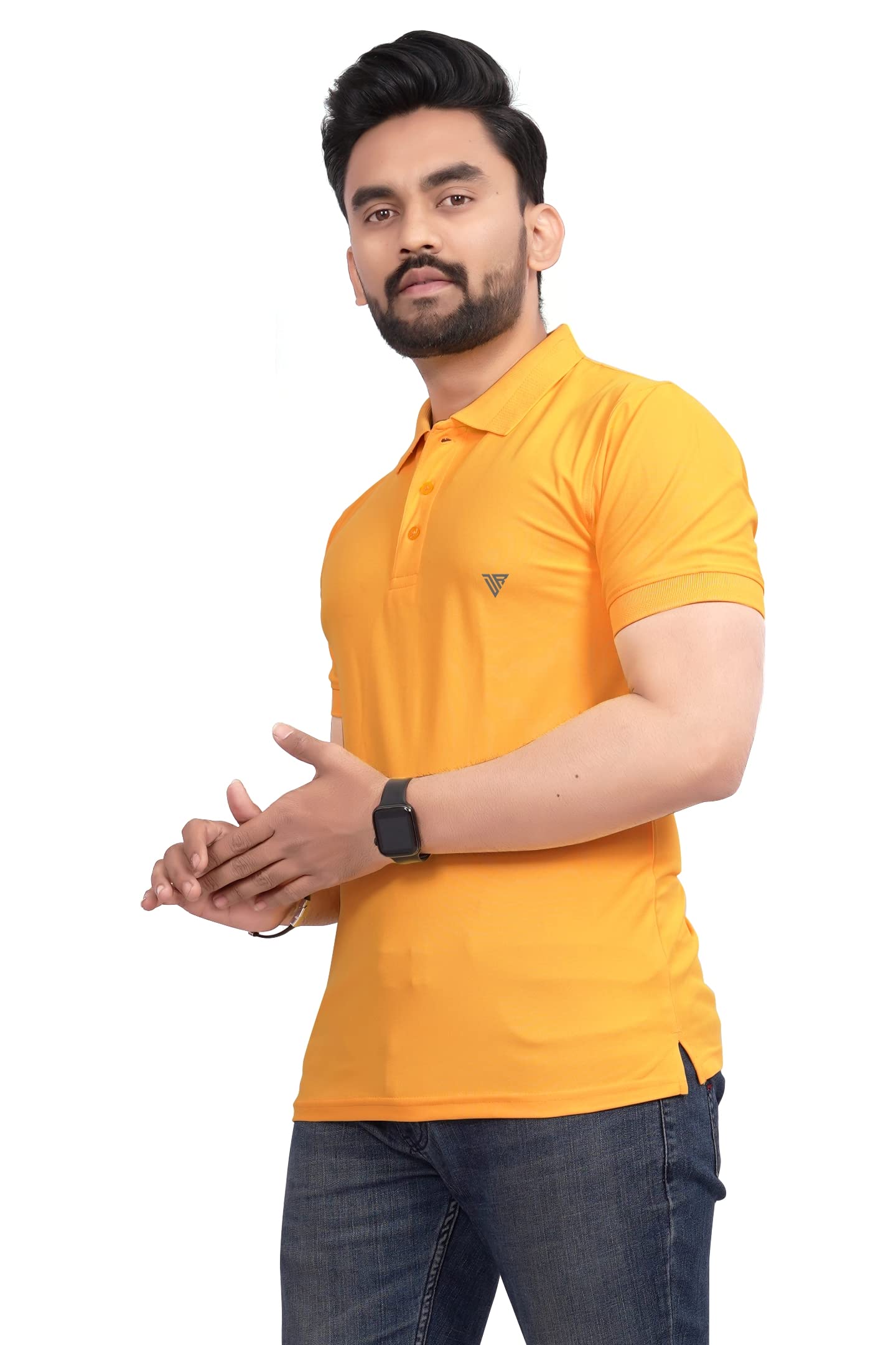 More & More MenS Solid Regular Fit Polo Yellow