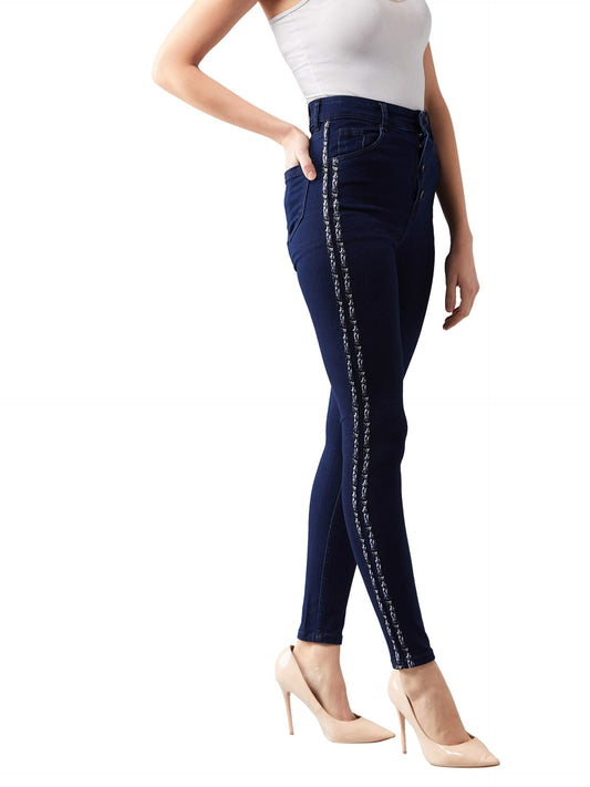 Dolce Crudo WomenS Navy Blue Skinny High Rise Clean Look Cropped Denim Jeans(Doss19Den07-41-71-28,Navy Blue,28)