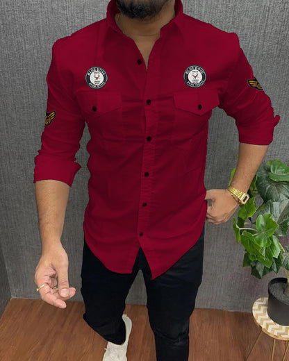 Kadiyu Double Pocket MenS Casual Fit Formal Shirt - Stylish And Comfortable Dress Shirt For Work And Everyday Wear Maroon