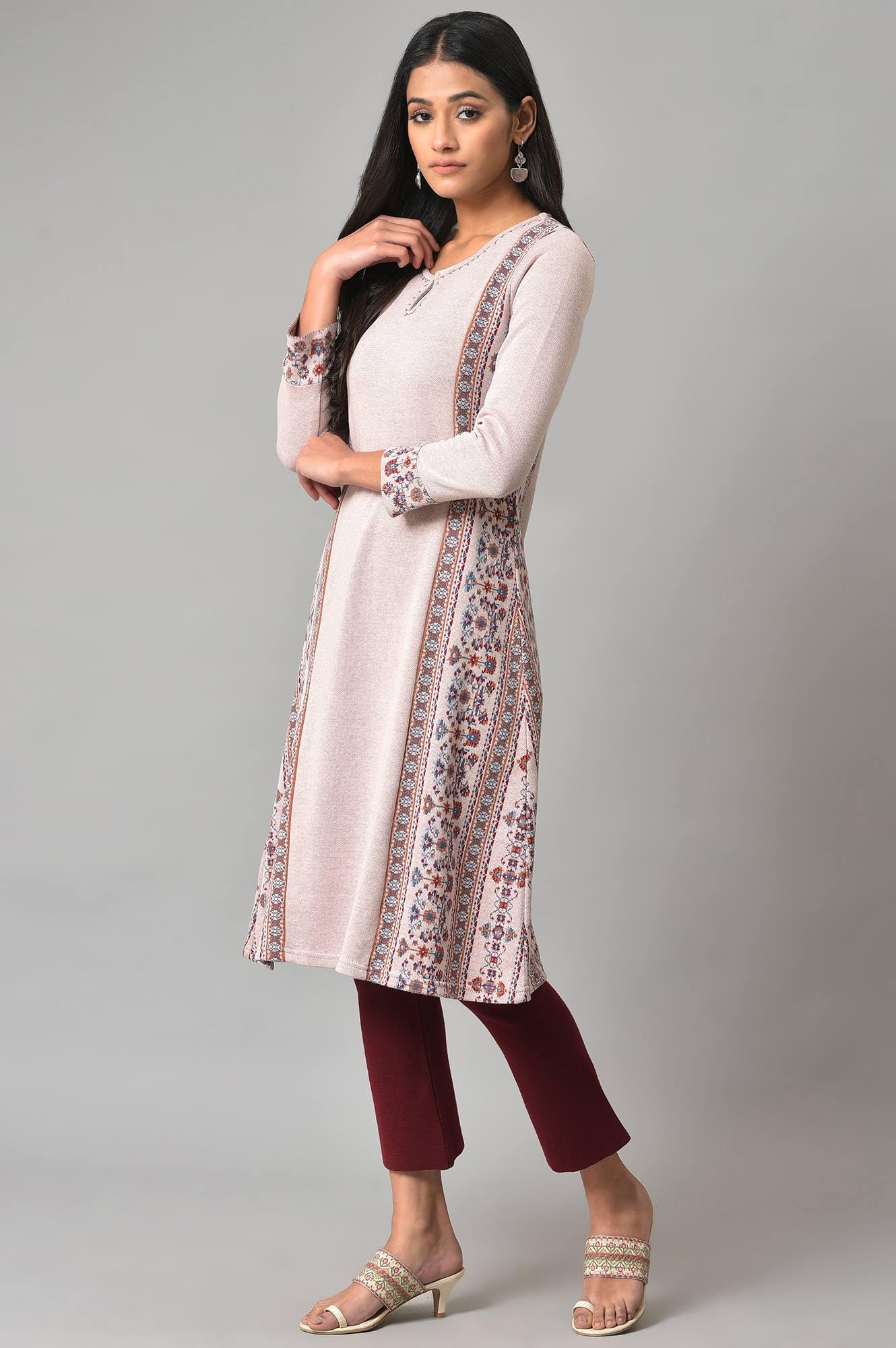 W for Woman Pink Panelled A-line Winter Kurta