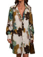 Shasmi WomenS & GirlS Green And Brown Tie Dye Print Button Front Shirt Dress, Elegant Long Sleeve Dress For Spring & Fall, Wom