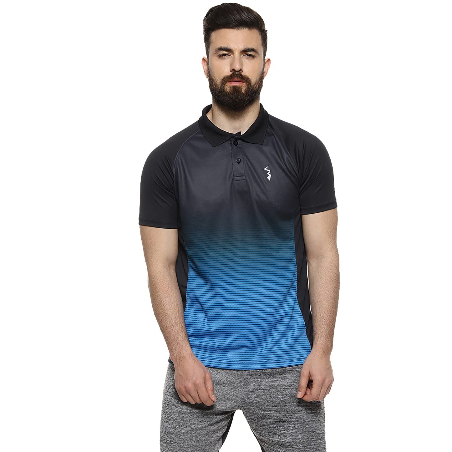 Campus Sutra Mens Black and Blue Ombre Dri-Fit Activewear T-Shirt Regular Fit for Casual Wear | Structured T-Shirt Crafted with