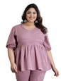 Stylum Womens Plus Size Self Woven Kantha Cotton Peplum Top