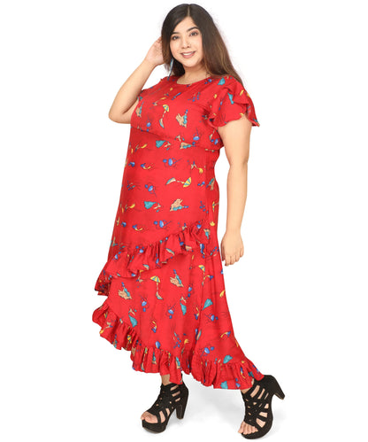 Oomph! WomenS Western & Fusion Wear Crepe Wrap Maxi Dress - Red