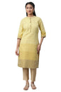 Aurelia Yellow Self-Design Cotton Straight Long Kurta For Women