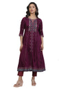 W For Woman Purple Floral Printed Blend Zari Kurta And Pant Set